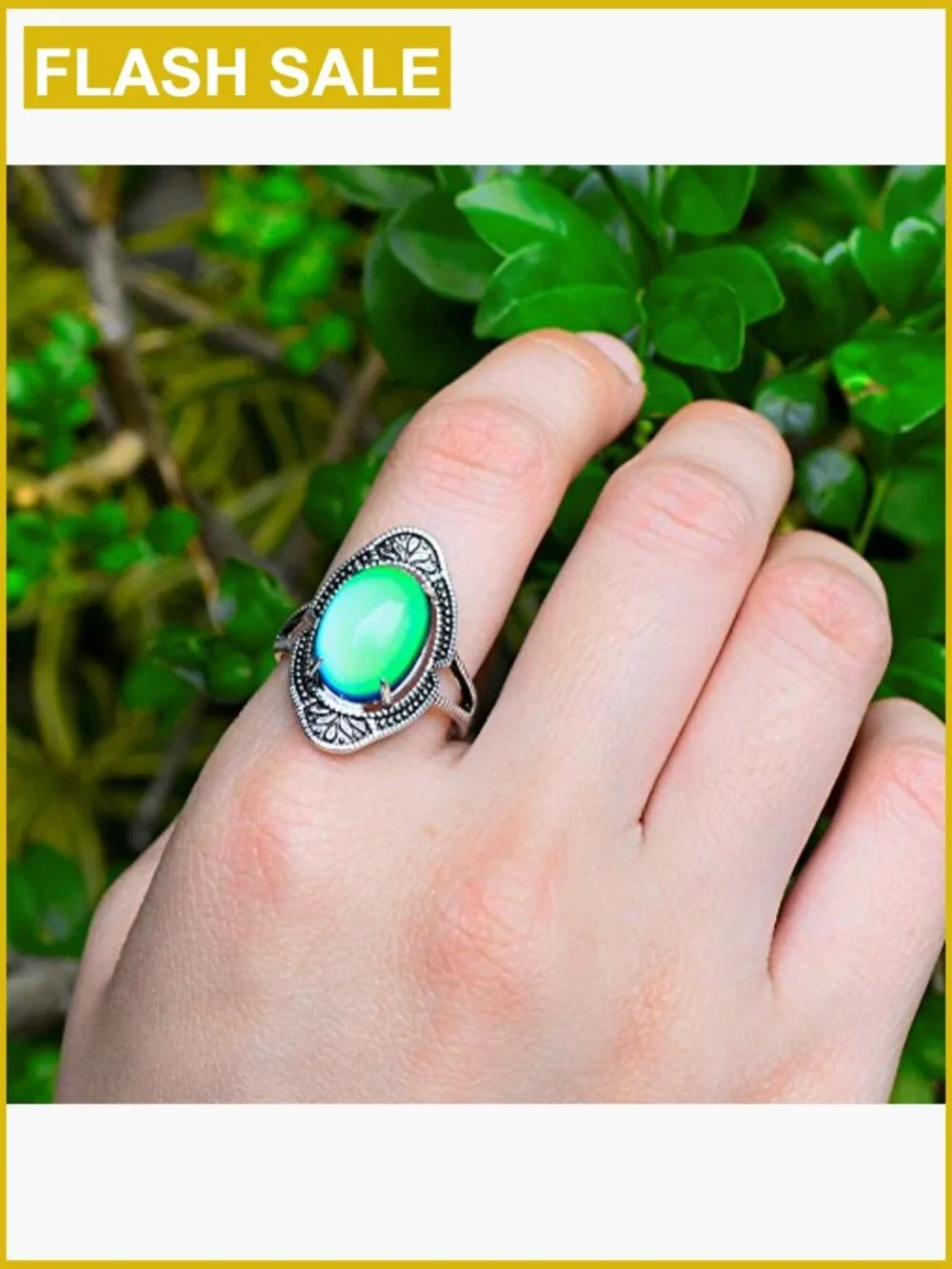 Vintage Adjustable Mood Ring Brass Oval Stone Gift Box
